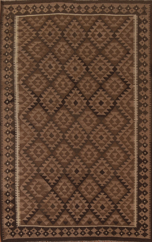 Brown Kilim Wool Area Rug 7x10