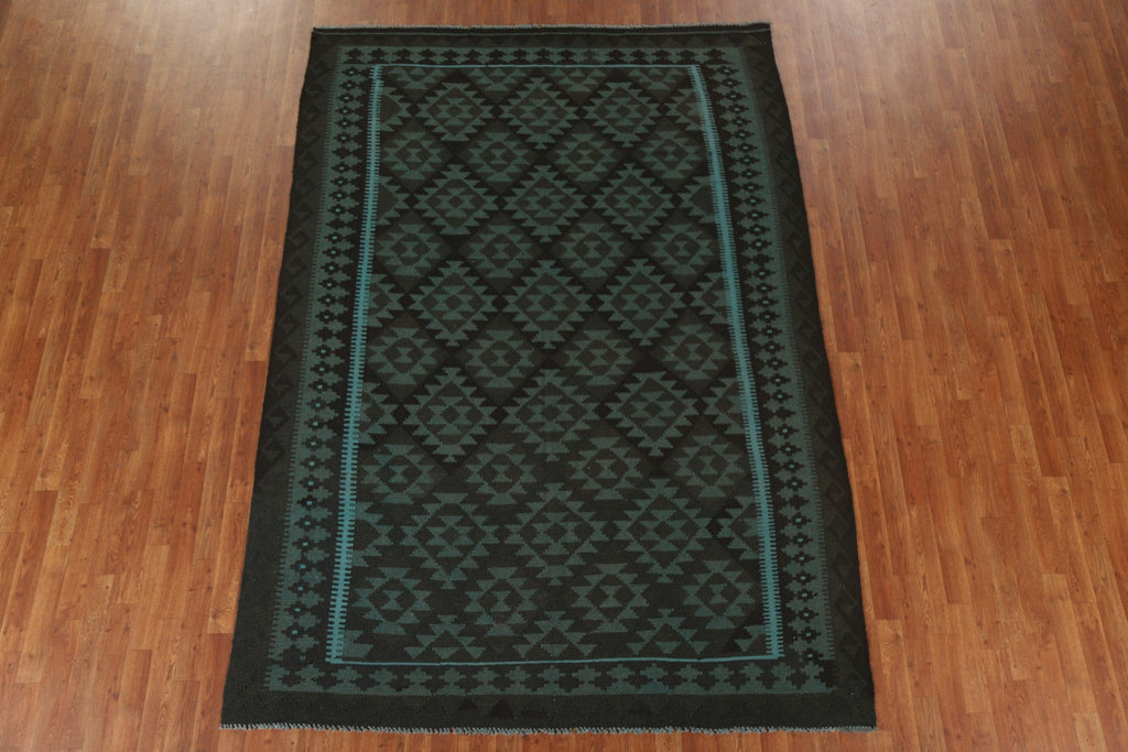 Green Kilim Wool Area Rug 7x10