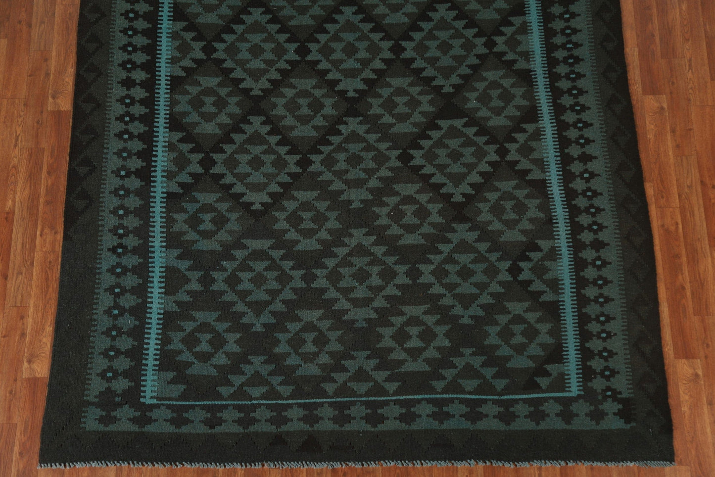 Green Kilim Wool Area Rug 7x10