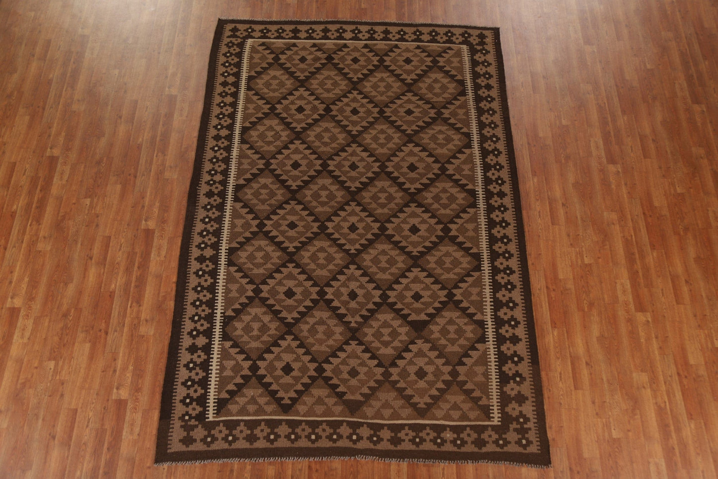 Brown Wool Kilim Oriental Area Rug 7x10