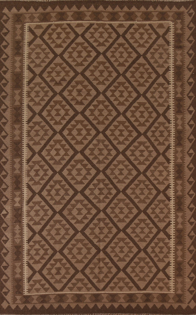 Brown Wool Kilim Oriental Area Rug 7x10