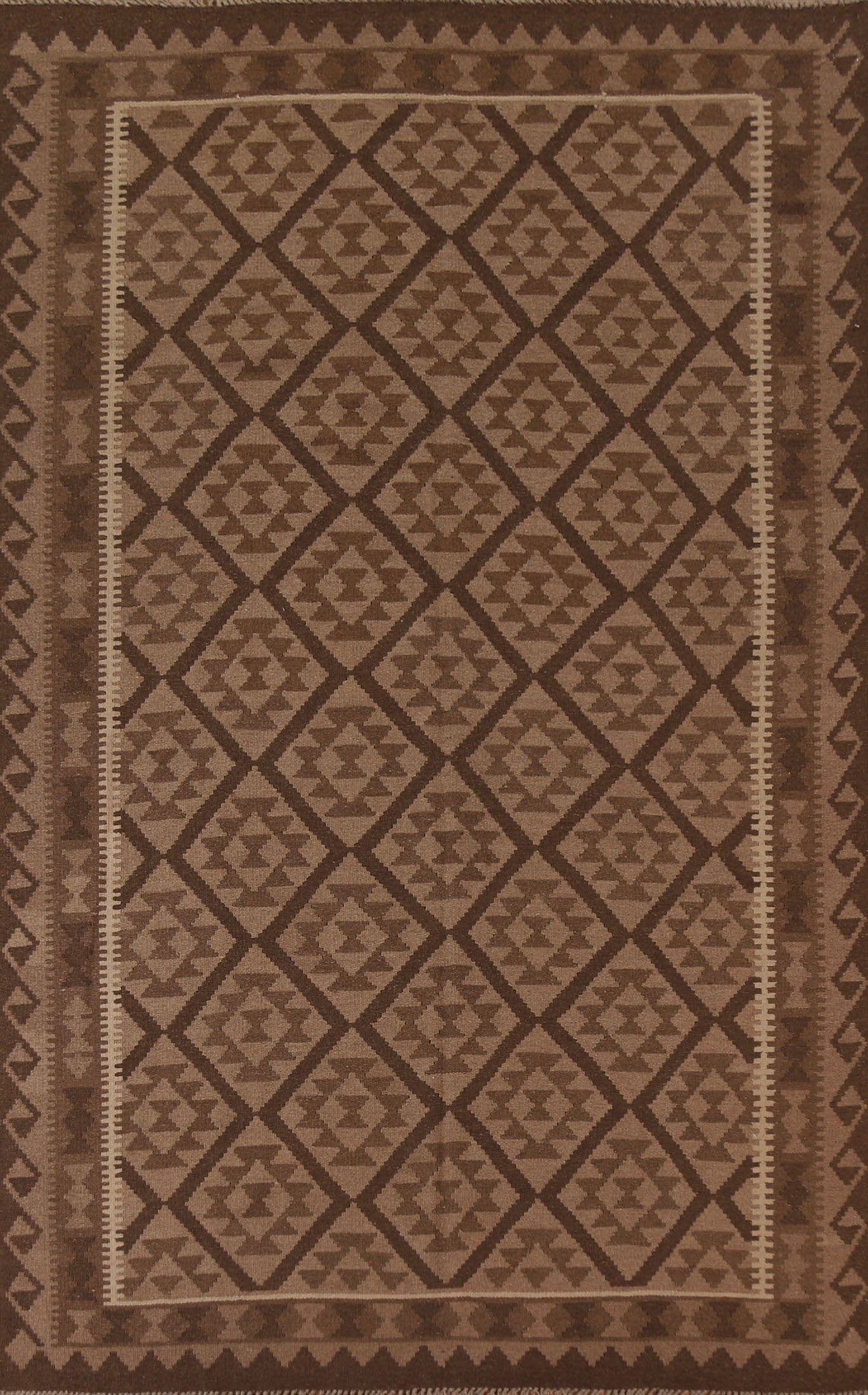 Brown Wool Kilim Oriental Area Rug 7x10