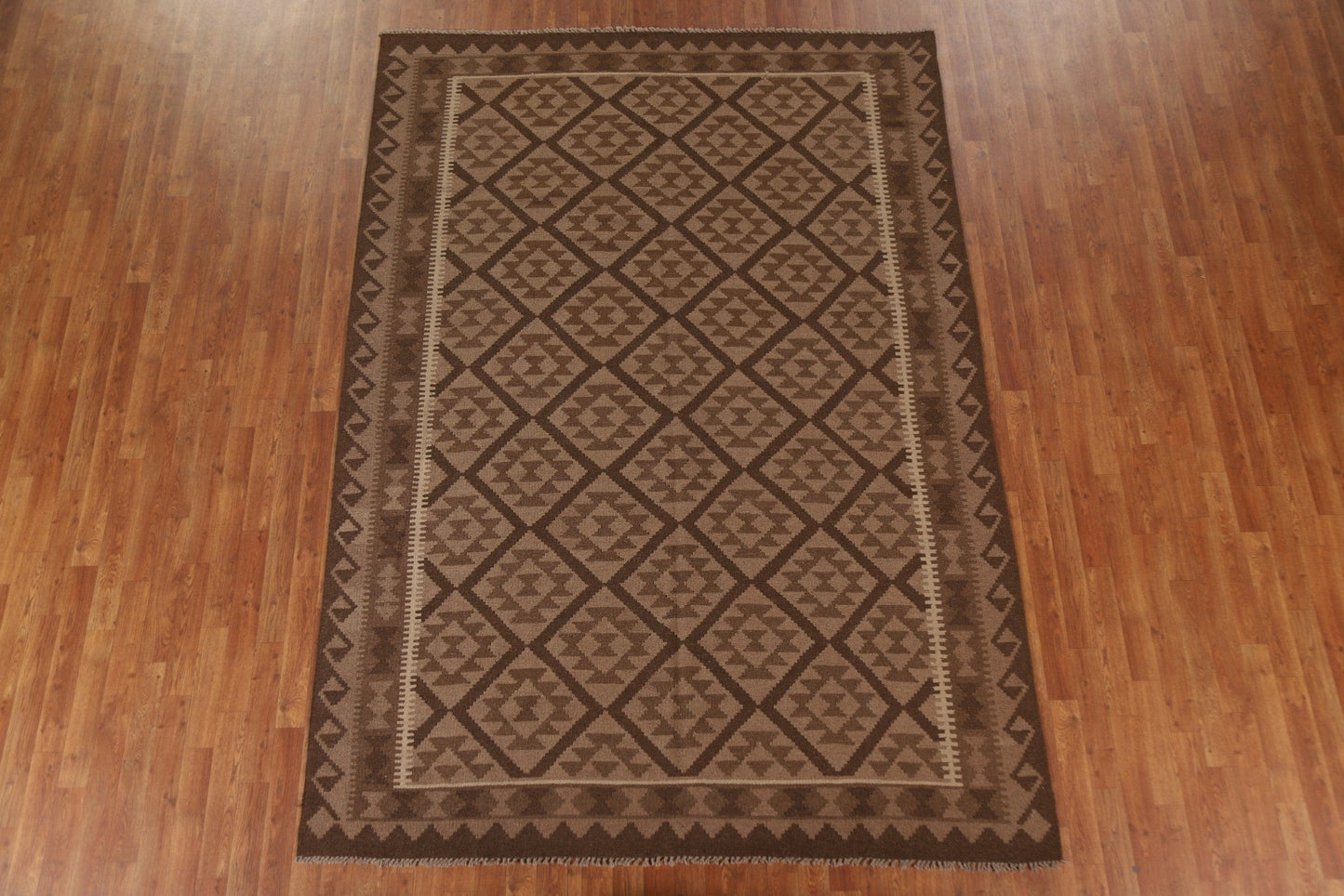 Brown Wool Kilim Oriental Area Rug 7x10