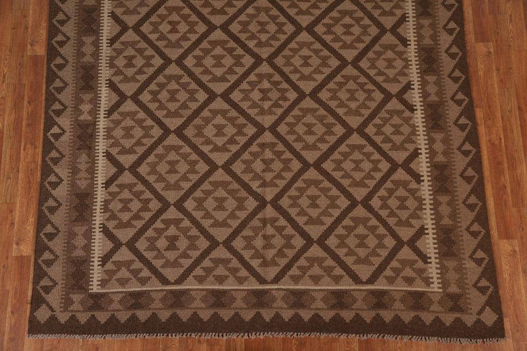 Brown Wool Kilim Oriental Area Rug 7x10