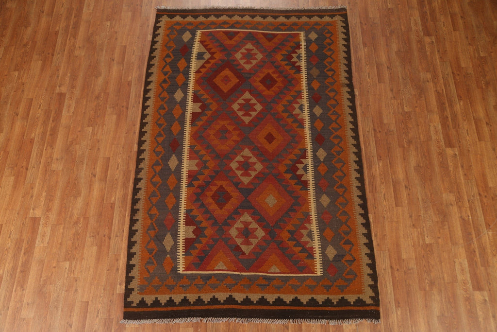 Geometric Kilim Wool Area Rug 5x8