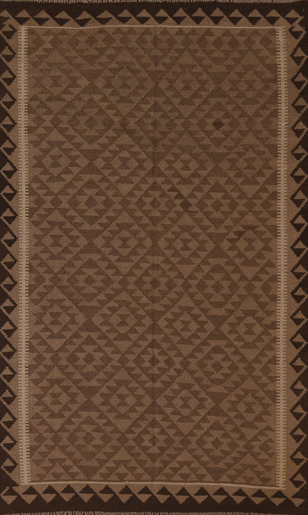 Brown Wool Kilim Oriental Area Rug 5x8