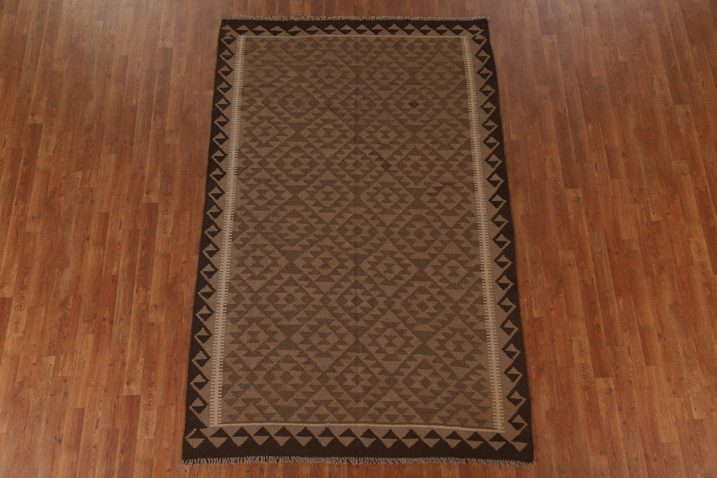 Brown Wool Kilim Oriental Area Rug 5x8