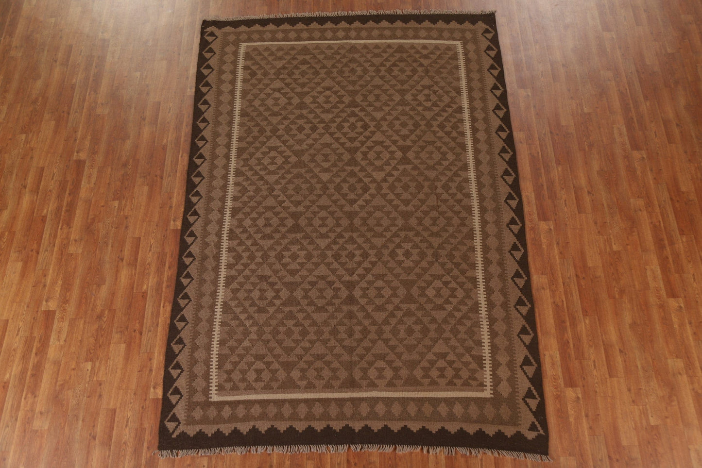 Brown Wool Kilim Oriental Area Rug 7x10