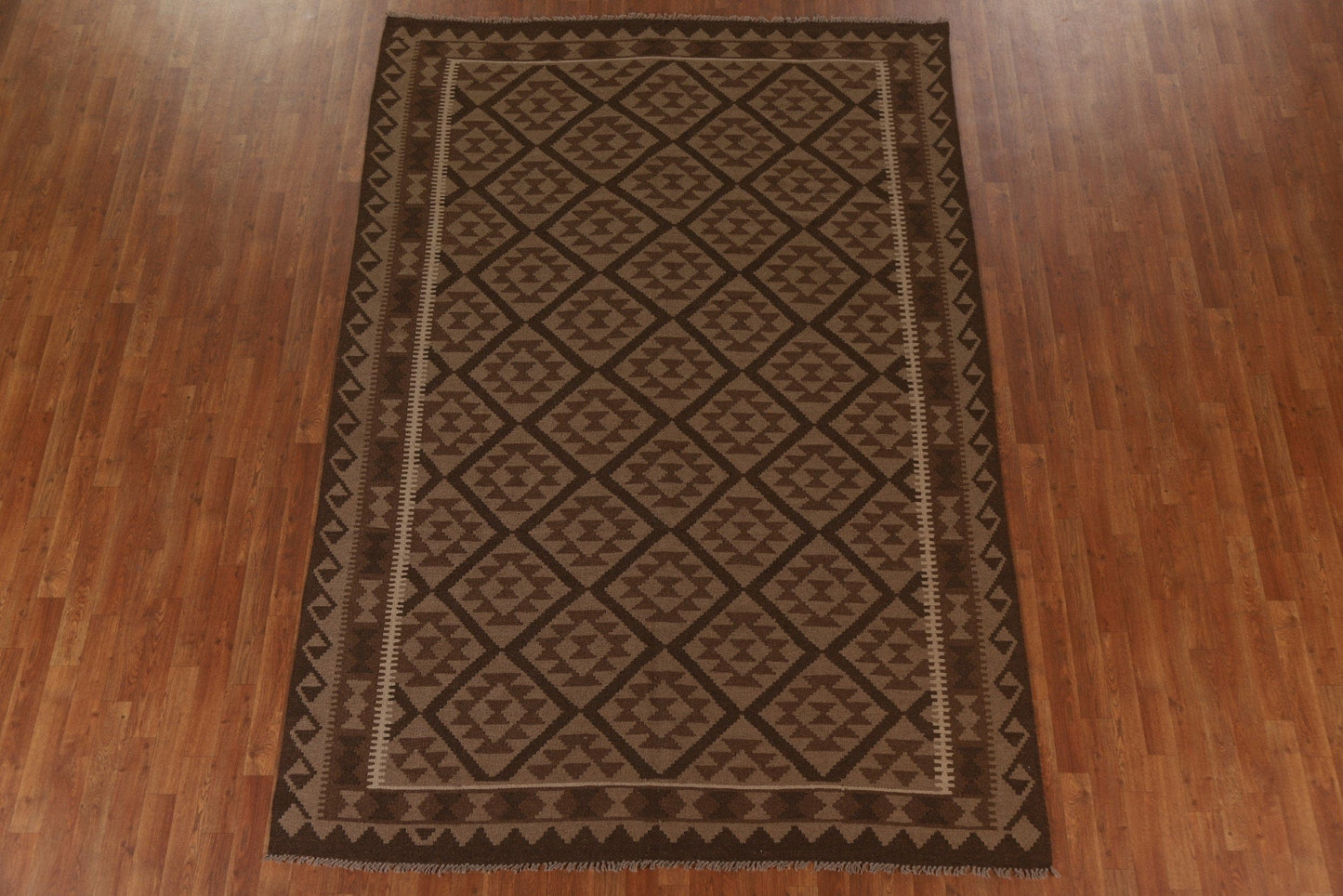 Brown Wool Kilim Oriental Area Rug 7x10