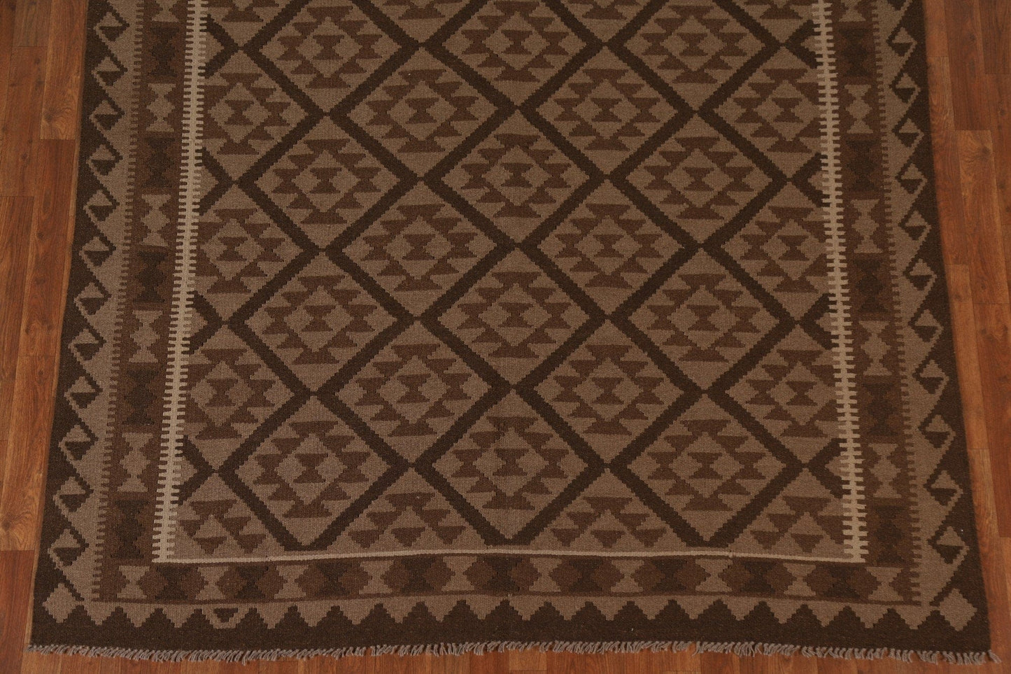 Brown Wool Kilim Oriental Area Rug 7x10