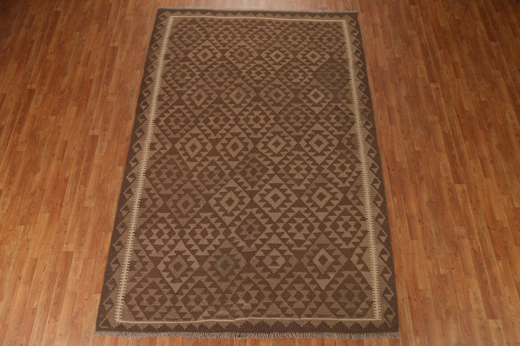 Brown Wool Kilim Oriental Area Rug 7x10