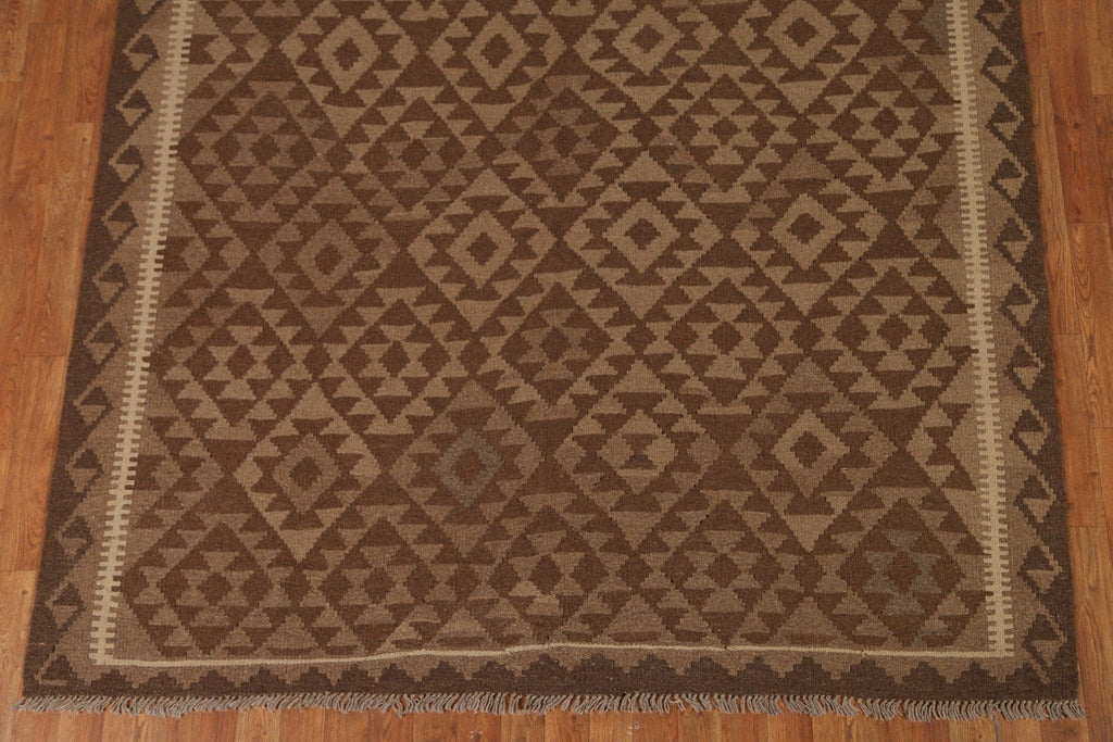 Brown Wool Kilim Oriental Area Rug 7x10