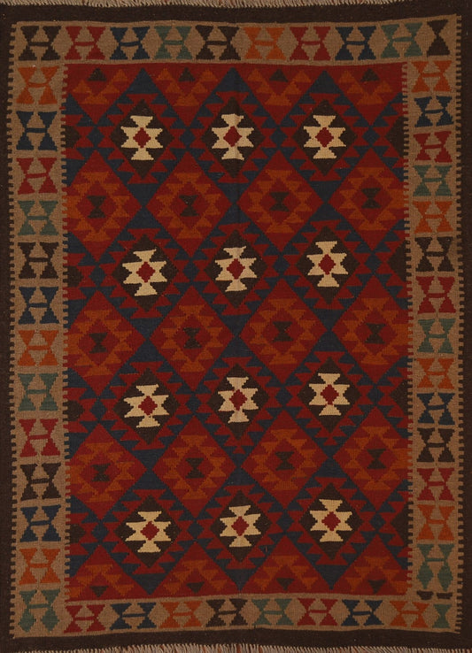 Hand-Woven Wool Kilim Area Rug 5x7