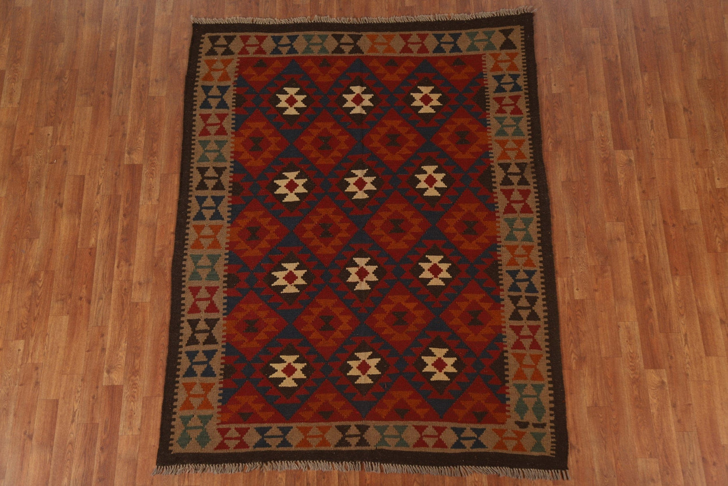 Hand-Woven Wool Kilim Area Rug 5x7