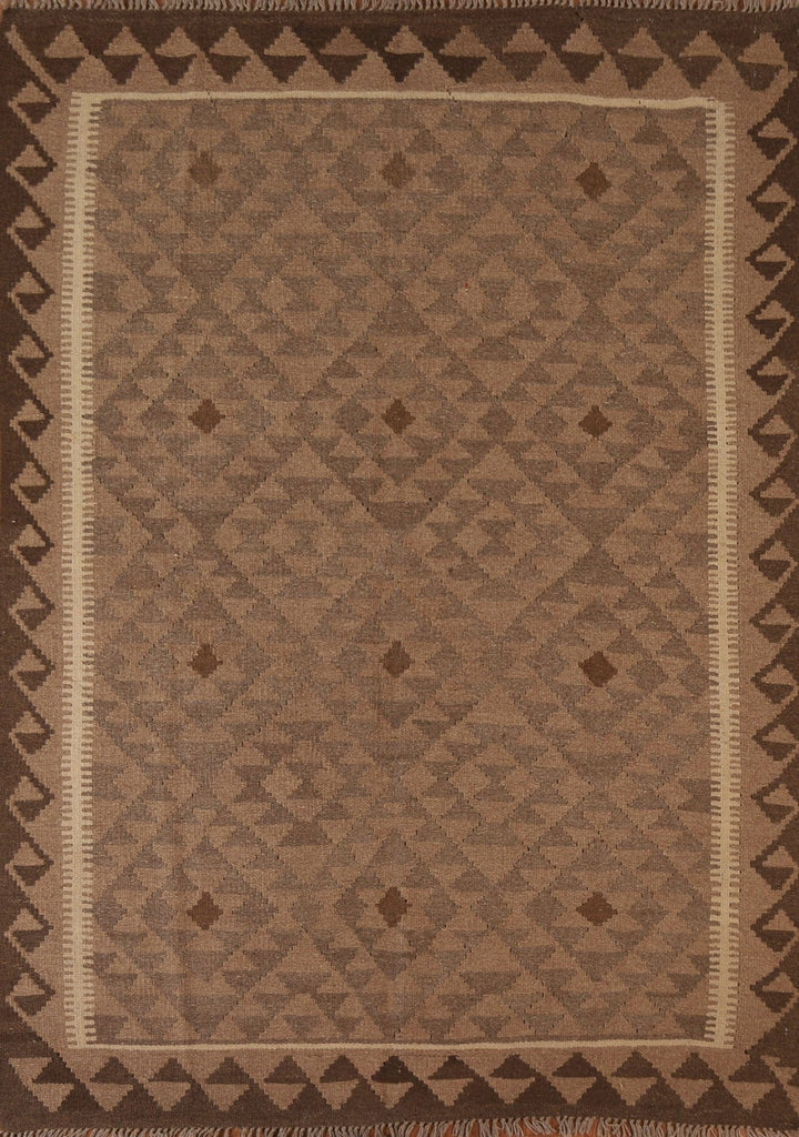 Brown Kilim Wool Area Rug 5x7