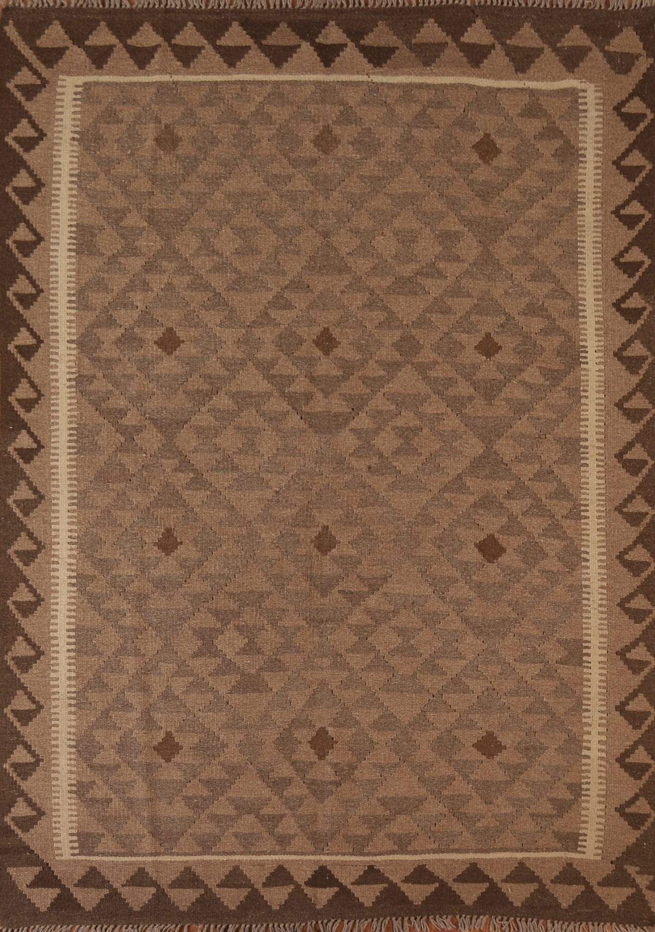 Brown Kilim Wool Area Rug 5x7