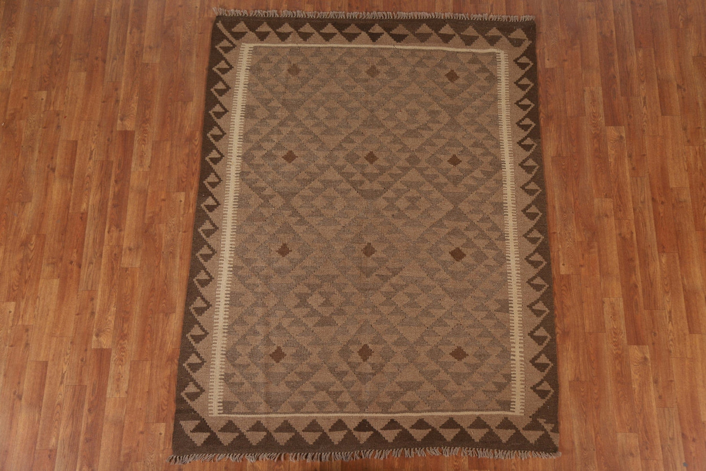 Brown Kilim Wool Area Rug 5x7