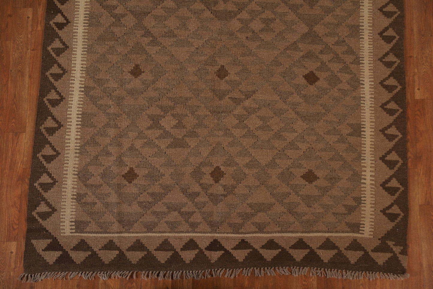 Brown Kilim Wool Area Rug 5x7