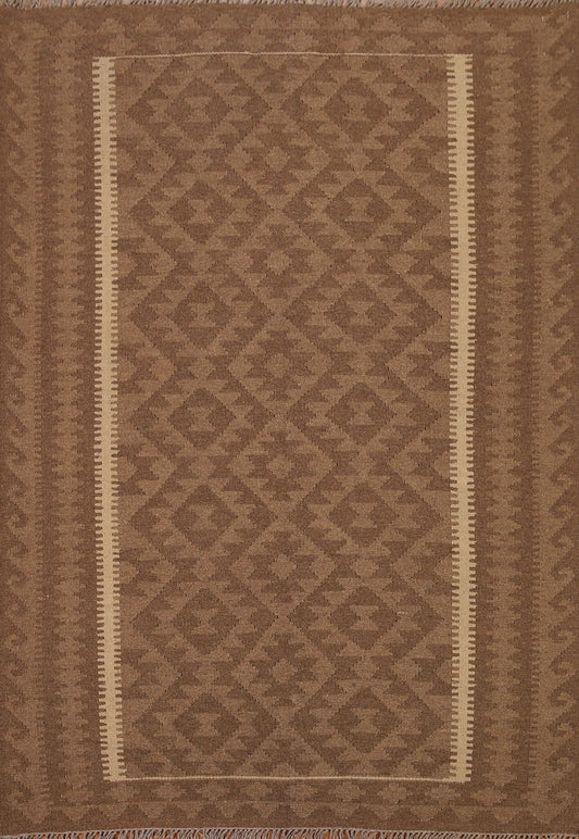 Brown Wool Kilim Oriental Area Rug 5x7