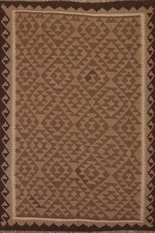 Brown Wool Kilim Oriental Area Rug 5x6