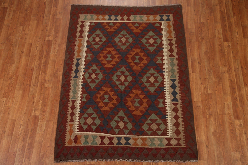 Navy Blue Kilim Wool Area Rug 5x7