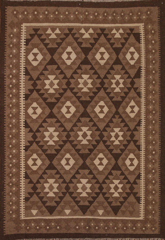 Brown Wool Kilim Oriental Area Rug 5x6