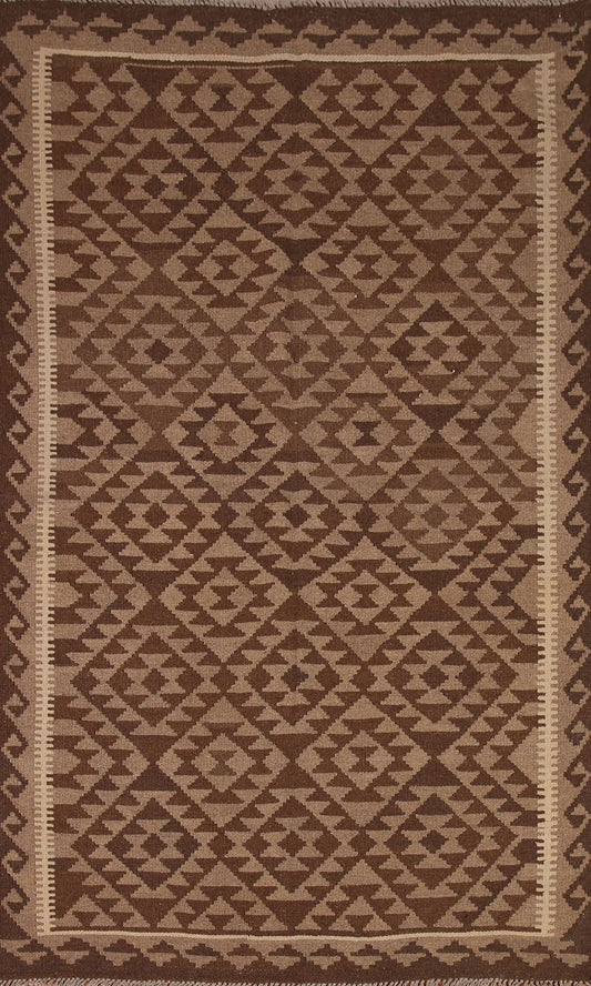 Brown Wool Kilim Oriental Area Rug 5x8