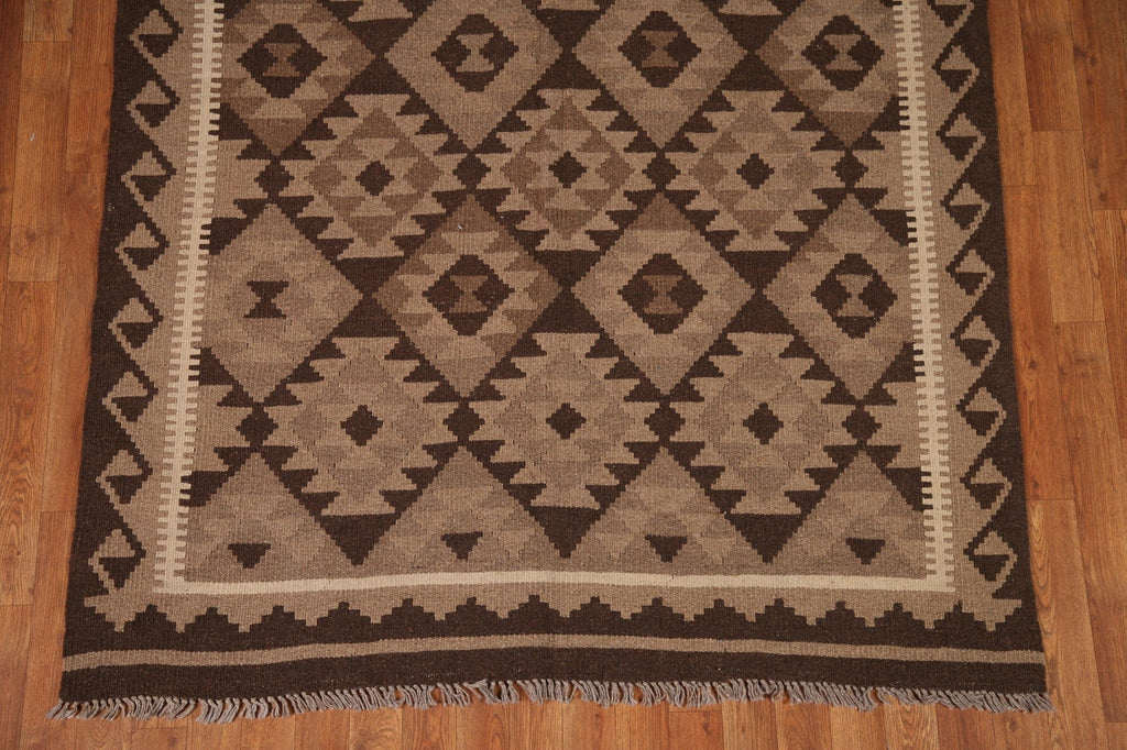 Brown Wool Kilim Geometric Area Rug 5x7