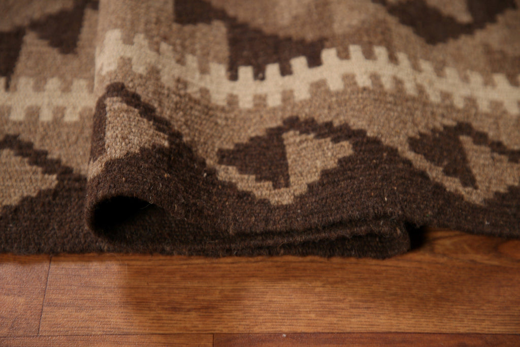 Brown Wool Kilim Geometric Area Rug 5x7