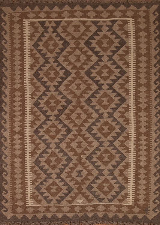 Brown Wool Kilim Oriental Area Rug 5x6