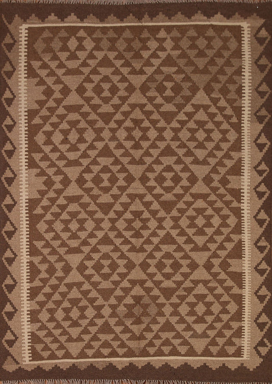 Brown Wool Kilim Oriental Area Rug 5x7