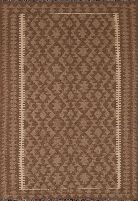 Brown Kilim Geometric Area Rug 5x6