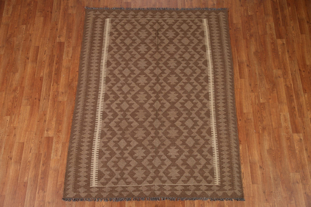 Brown Kilim Geometric Area Rug 5x6