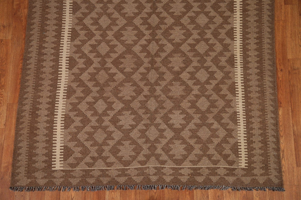 Brown Kilim Geometric Area Rug 5x6