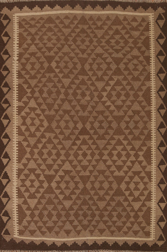 Brown Wool Kilim Oriental Area Rug 5x7