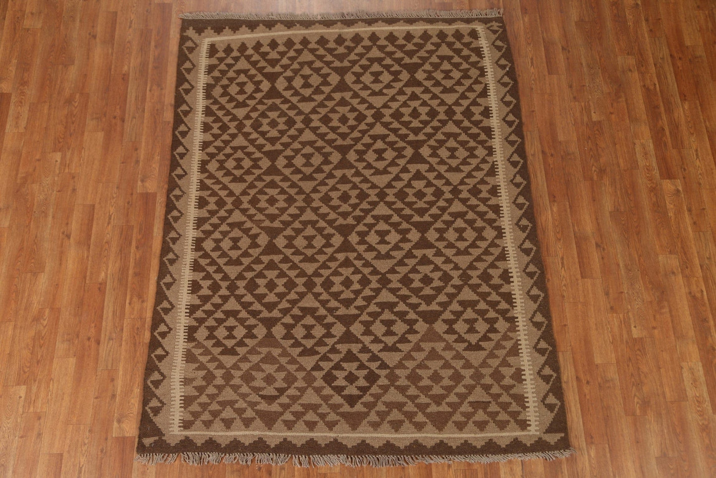 Brown Wool Kilim Tribal Area Rug 5x7