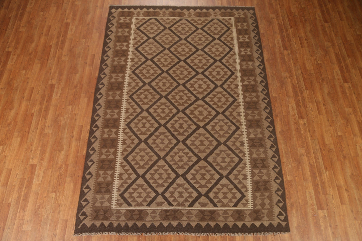 Brown Wool Kilim Oriental Area Rug 5x10