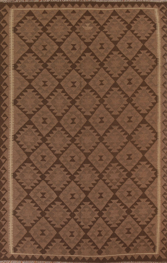 Brown Wool Kilim Oriental Area Rug 7x10