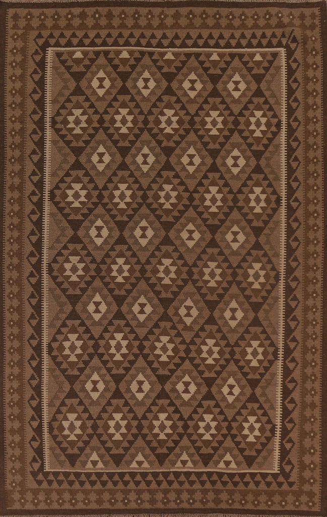 Brown Wool Kilim Oriental Area Rug 7x10