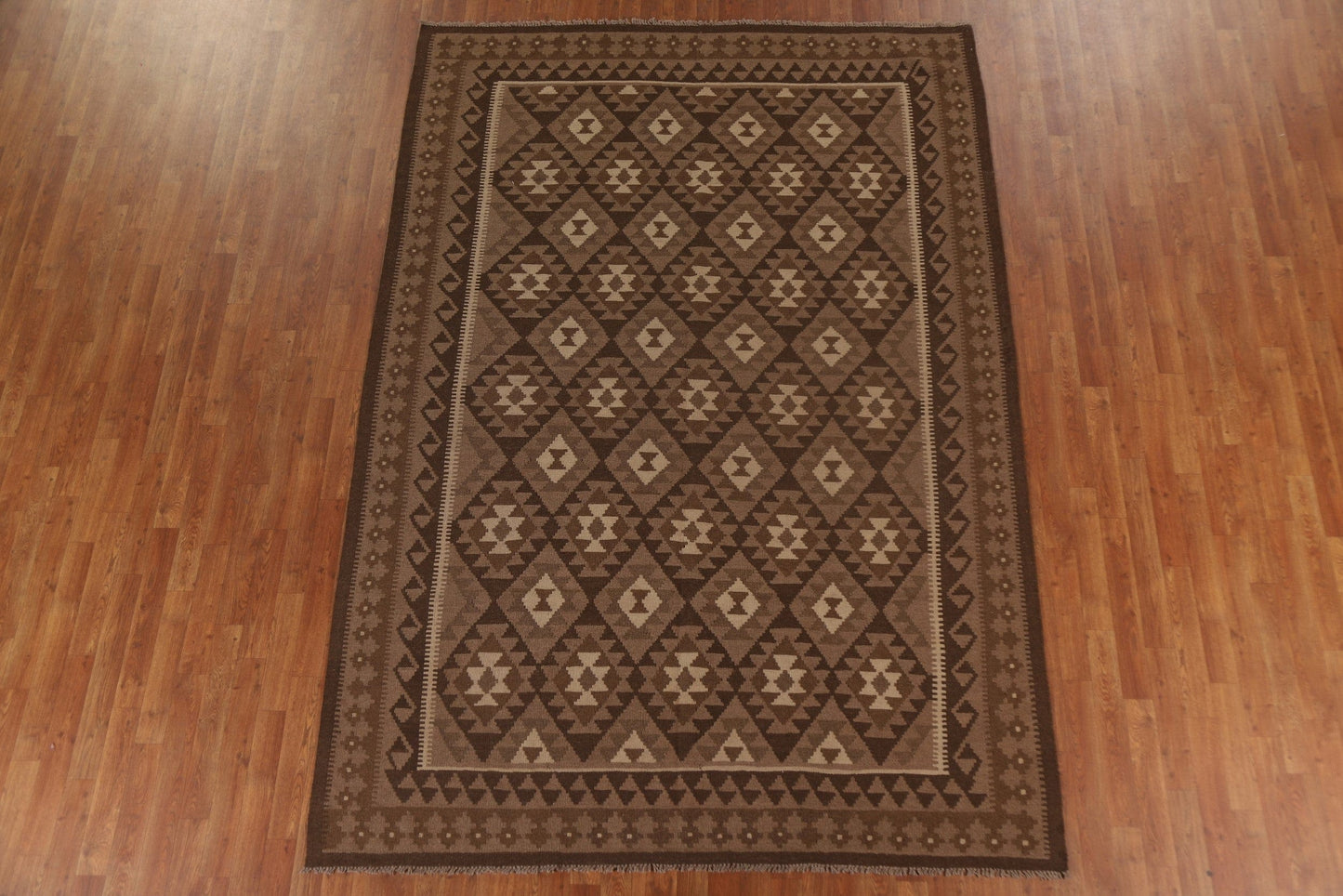 Brown Wool Kilim Oriental Area Rug 7x10