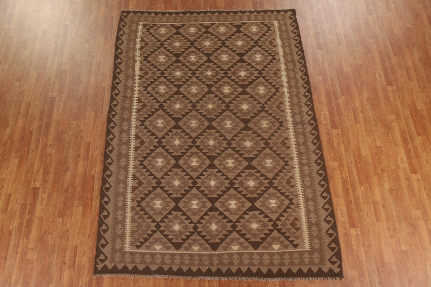 Brown Wool Kilim Oriental Area Rug 7x10