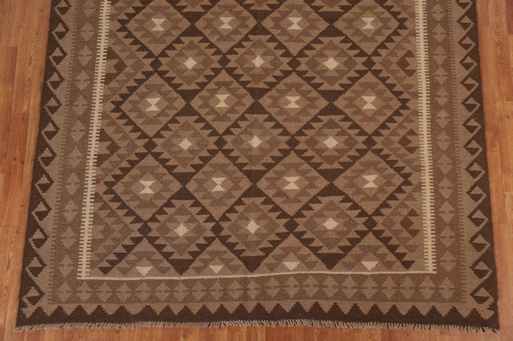 Brown Wool Kilim Oriental Area Rug 7x10