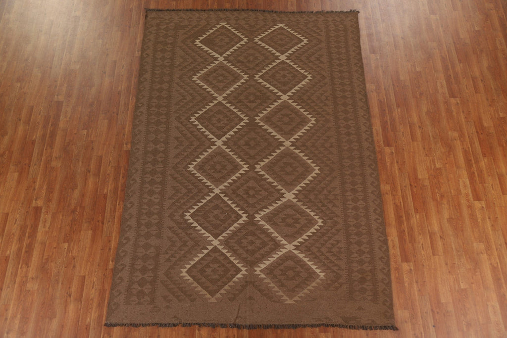 Brown Wool Kilim Oriental Area Rug 7x10