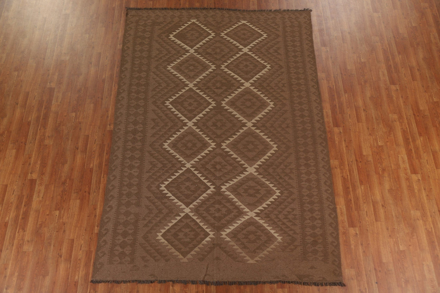 Brown Wool Kilim Oriental Area Rug 7x10