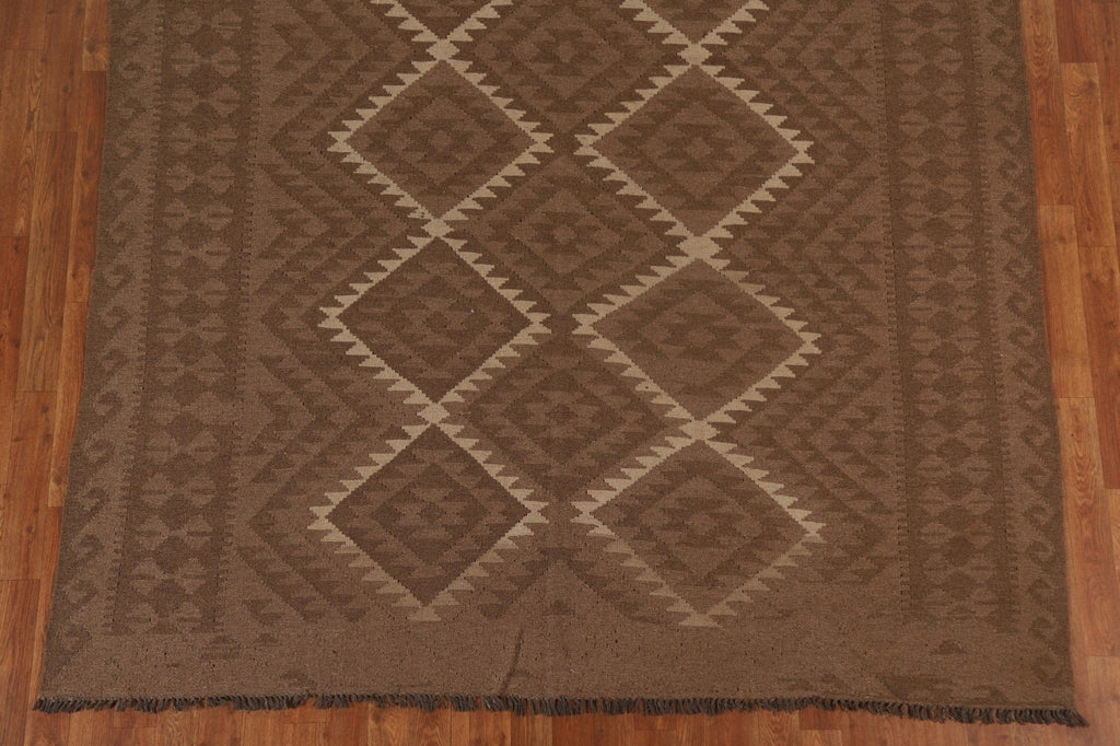 Brown Wool Kilim Oriental Area Rug 7x10