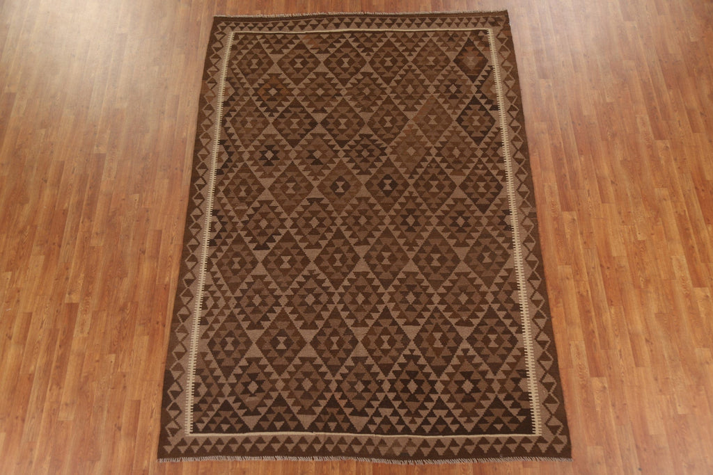 All-Over Brown Kilim Oriental Area Rug 7x10