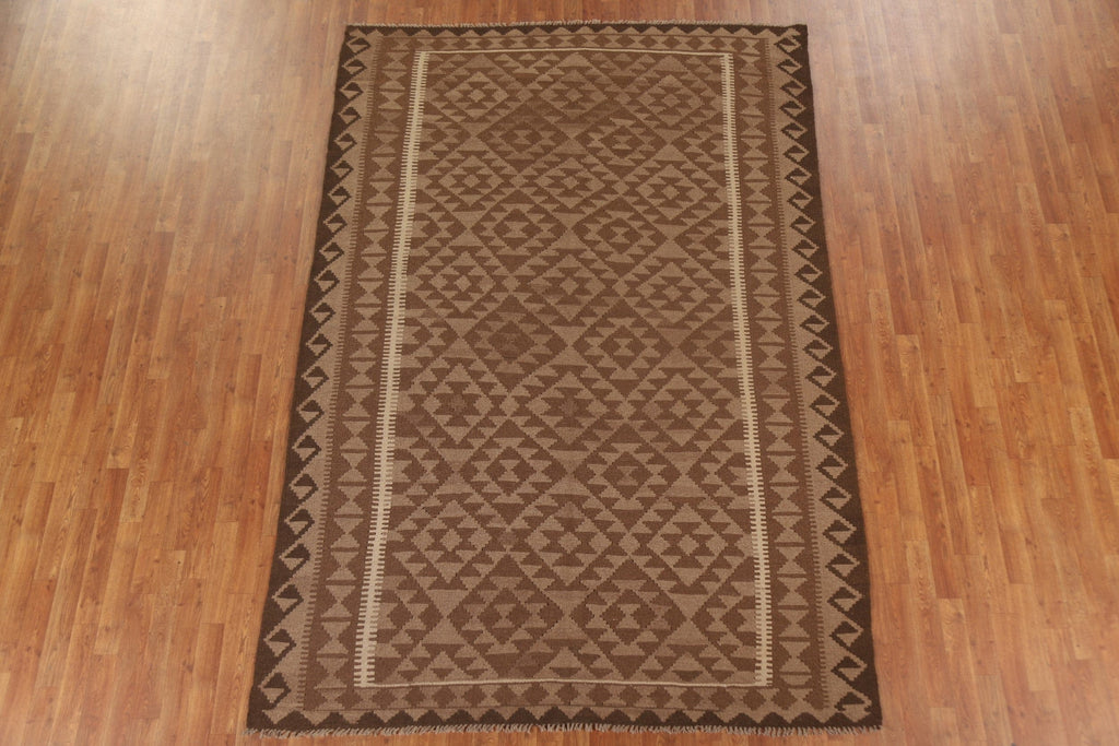 Brown Wool Kilim Oriental Area Rug 7x10