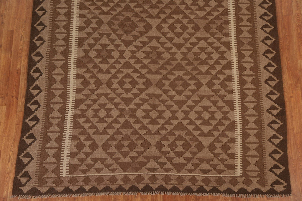 Brown Wool Kilim Oriental Area Rug 7x10