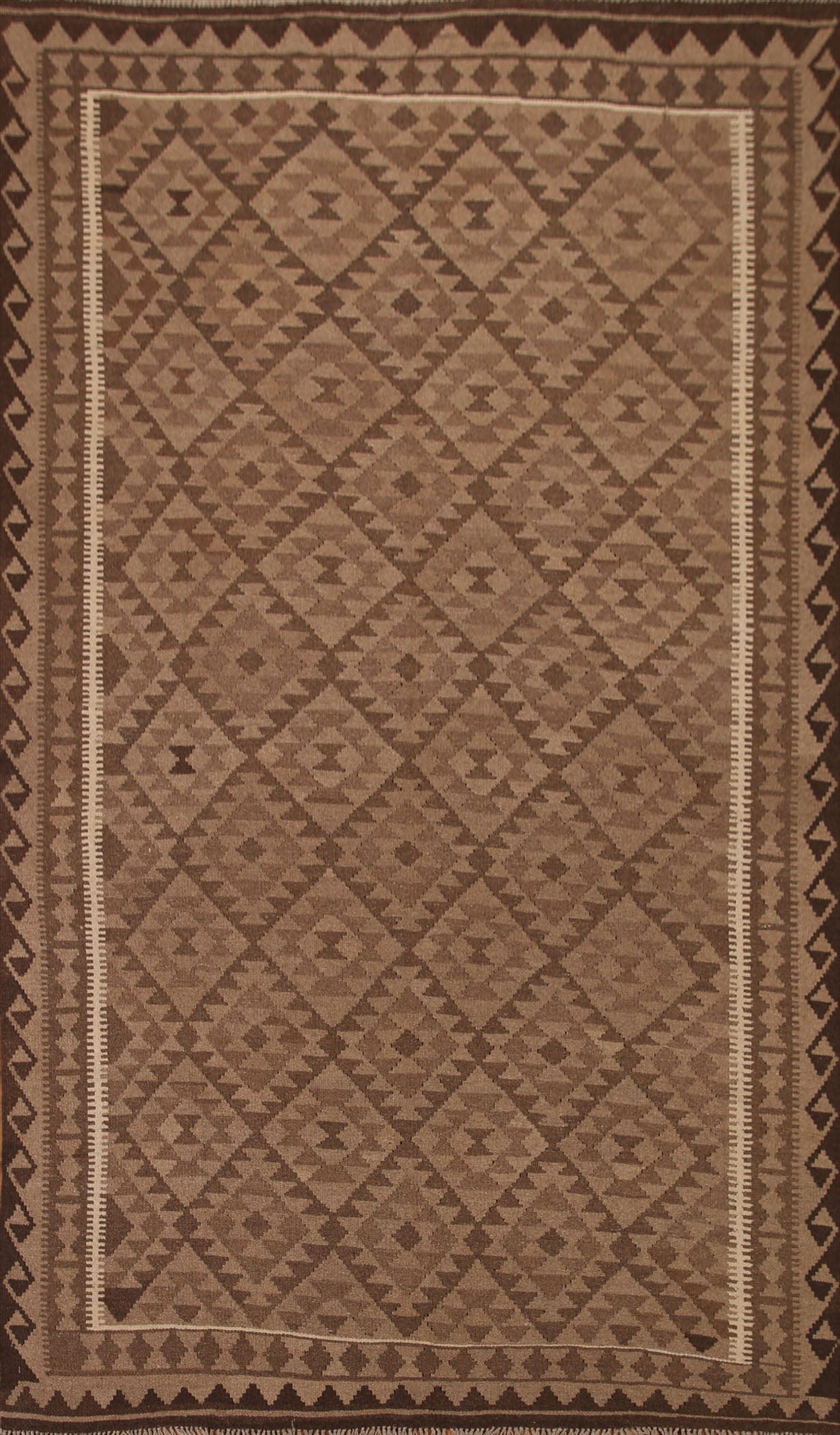 Brown Kilim Wool Area Rug 7x10