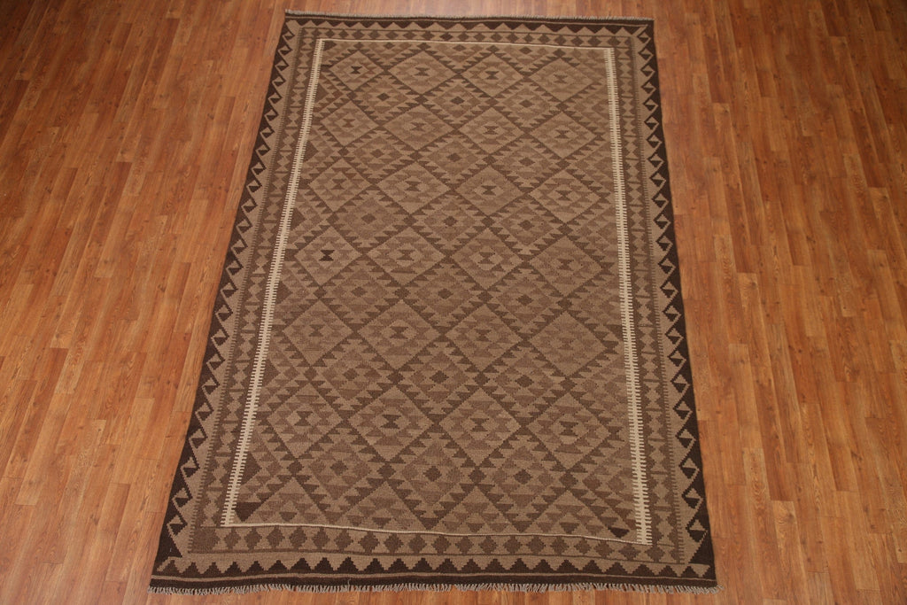 Brown Kilim Wool Area Rug 7x10